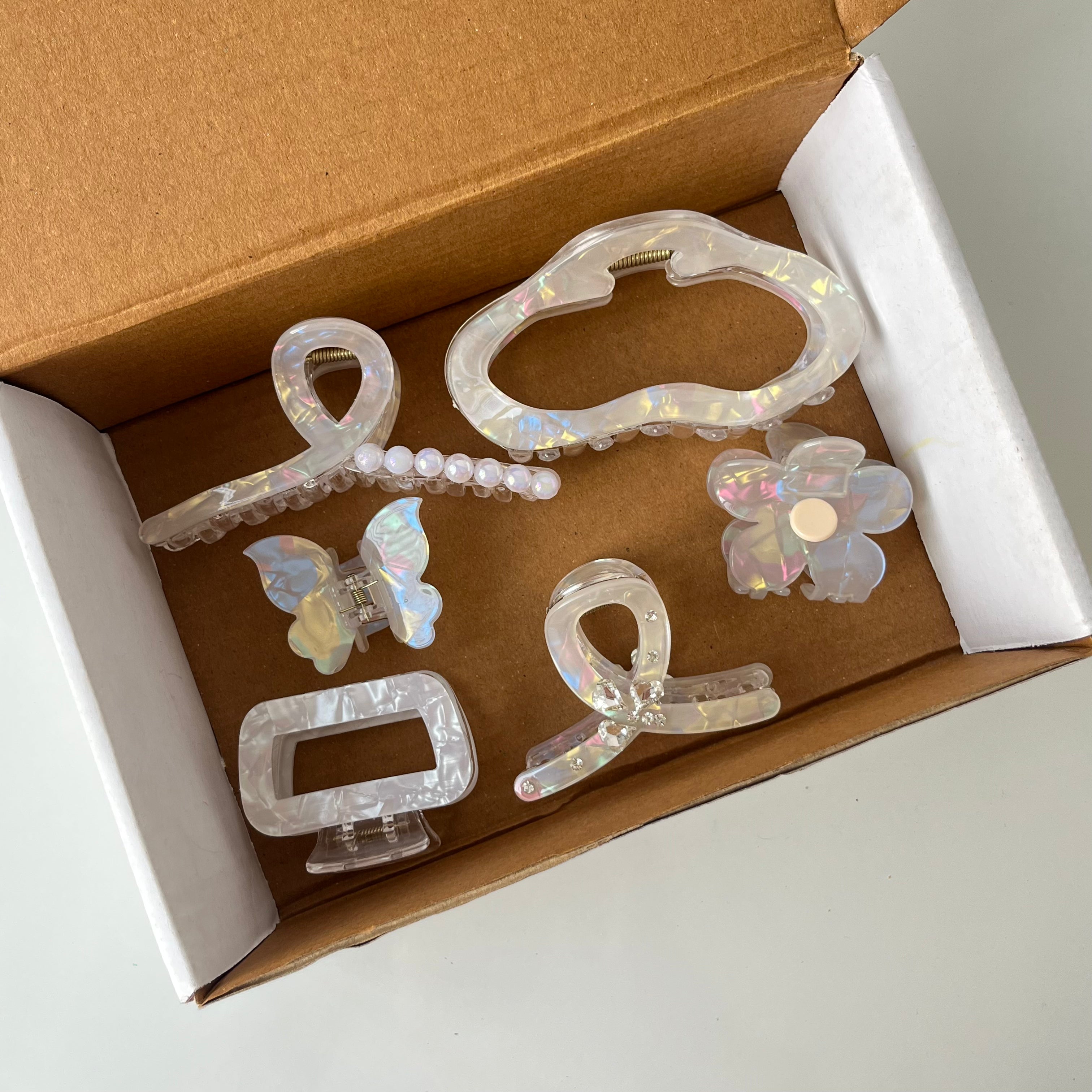 Iridescent Elegance – Hair Claw Combo (Set of 6)